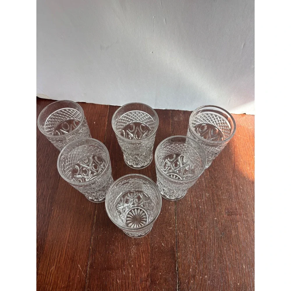 Imperial Glass Cape Cod Clear Pressed Glass Water Tumblers Set of 6 Vintage 5in